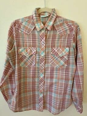 Sears Vintage Plaid Western Shirt in Pink, Light Blue, Cream